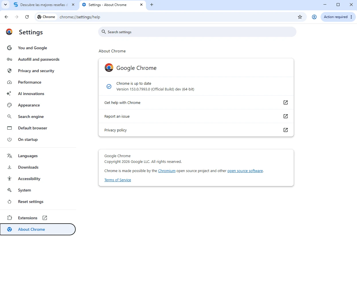 Google Chrome Dev — captura de tela 1